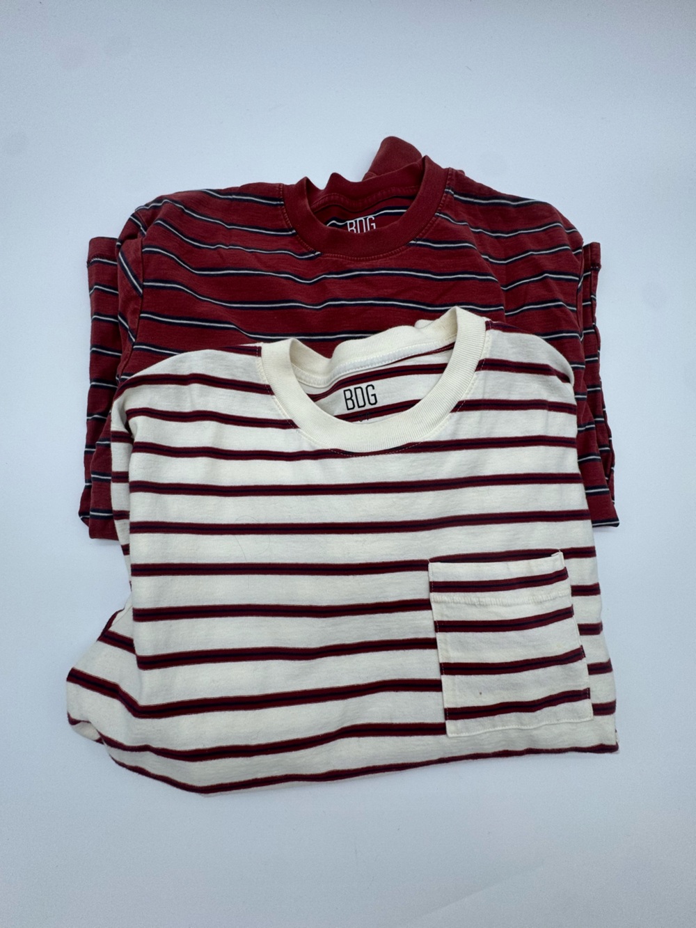BDG urban outfitters Cream and Burgundy Striped long Sleeve Tee